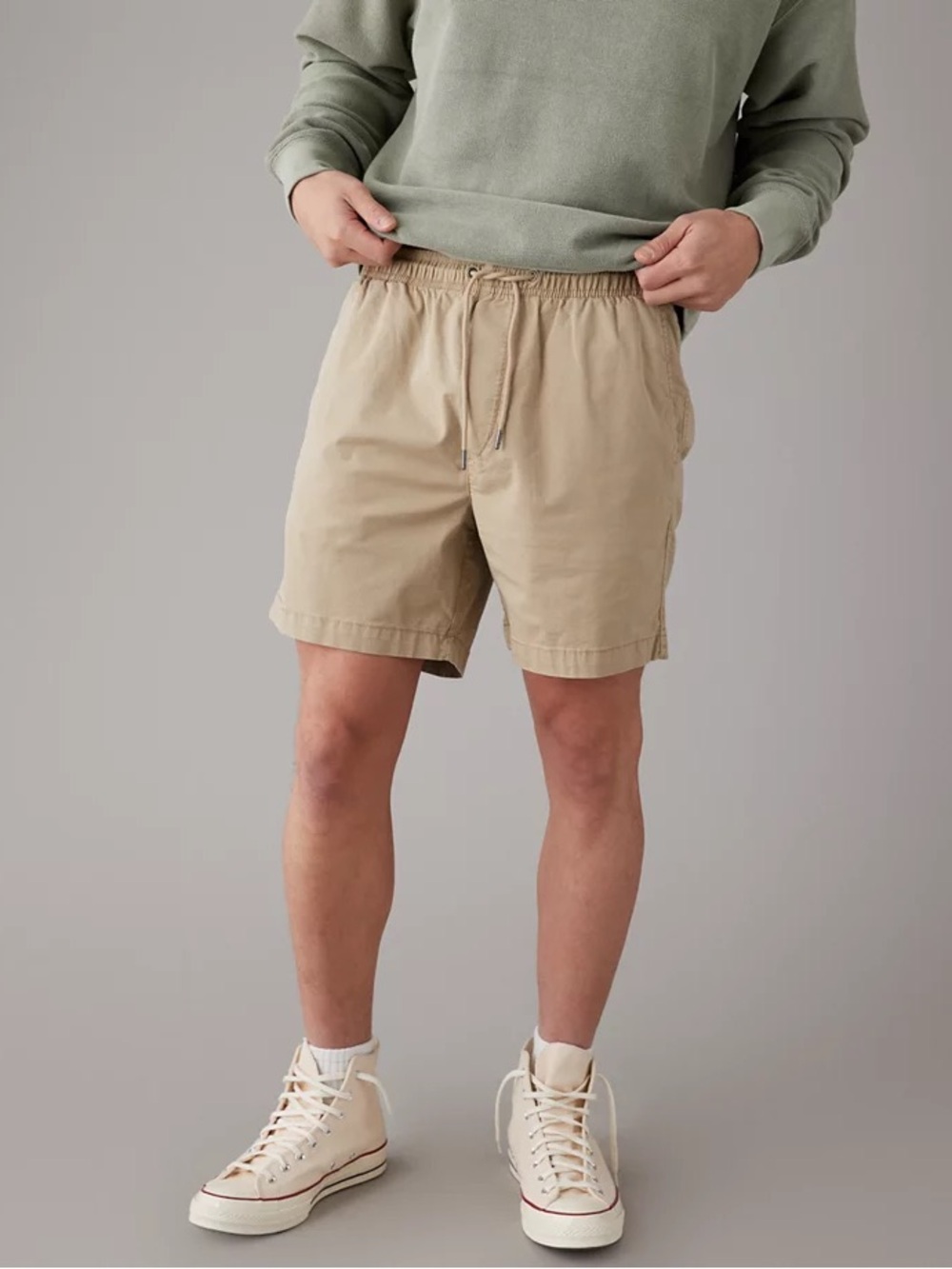 NEW AEO American Eagle Men's 7” Lived-In Trekker Shorts Khaki Drawstring M